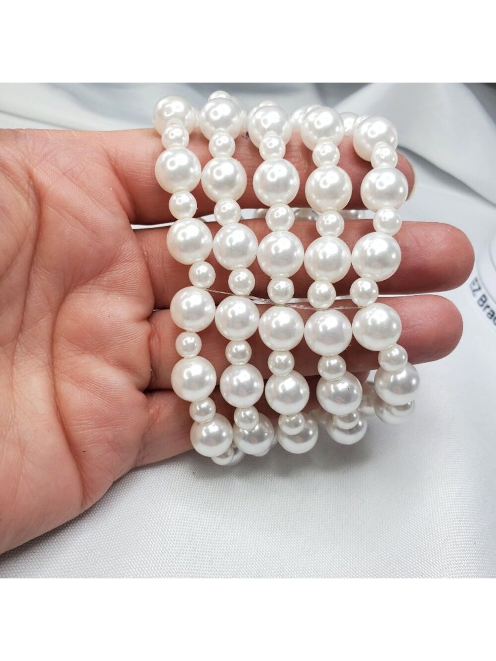 White Faux Pearl Stretch Bracelet Elastic 5 Strand Design Bead Jewelry For Women